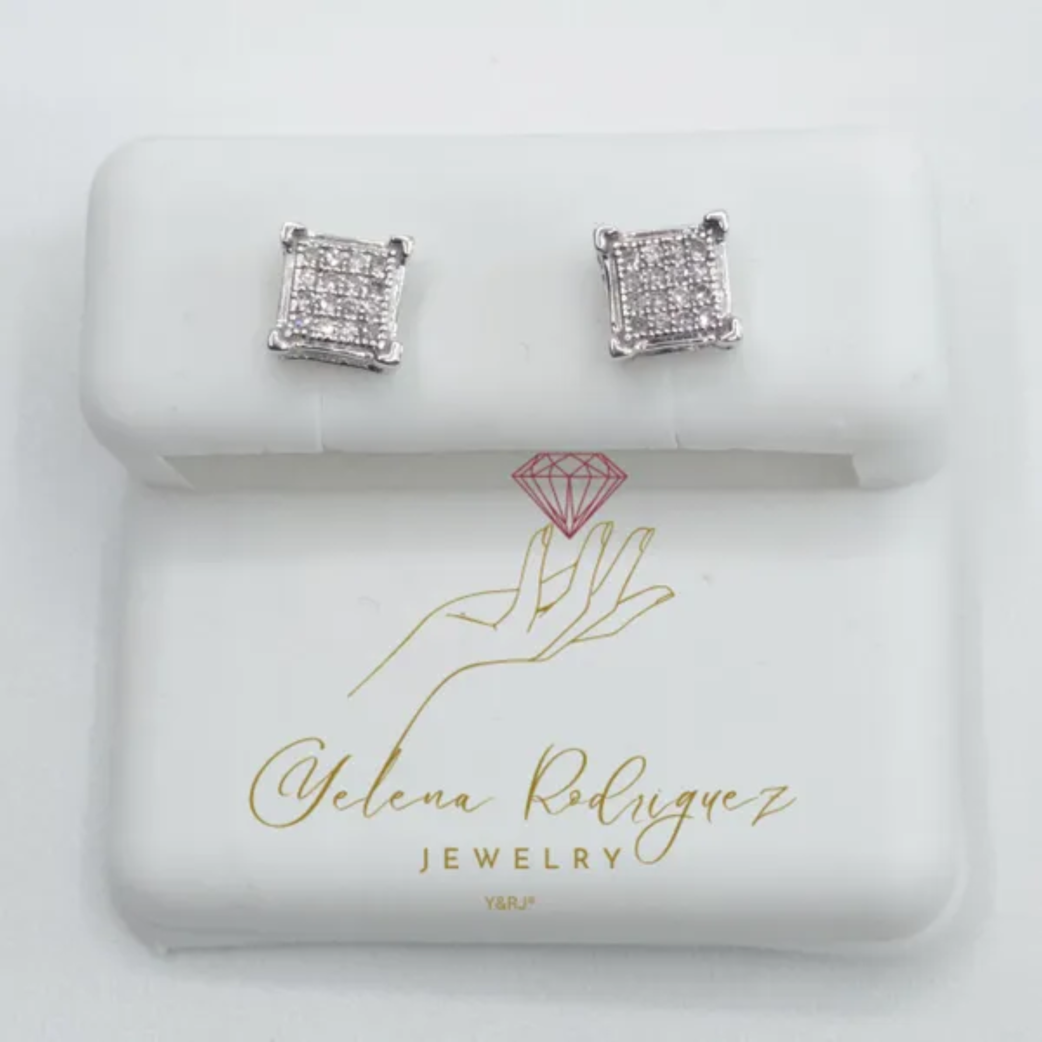 Square Diamond 10k white gold and diamond earrings