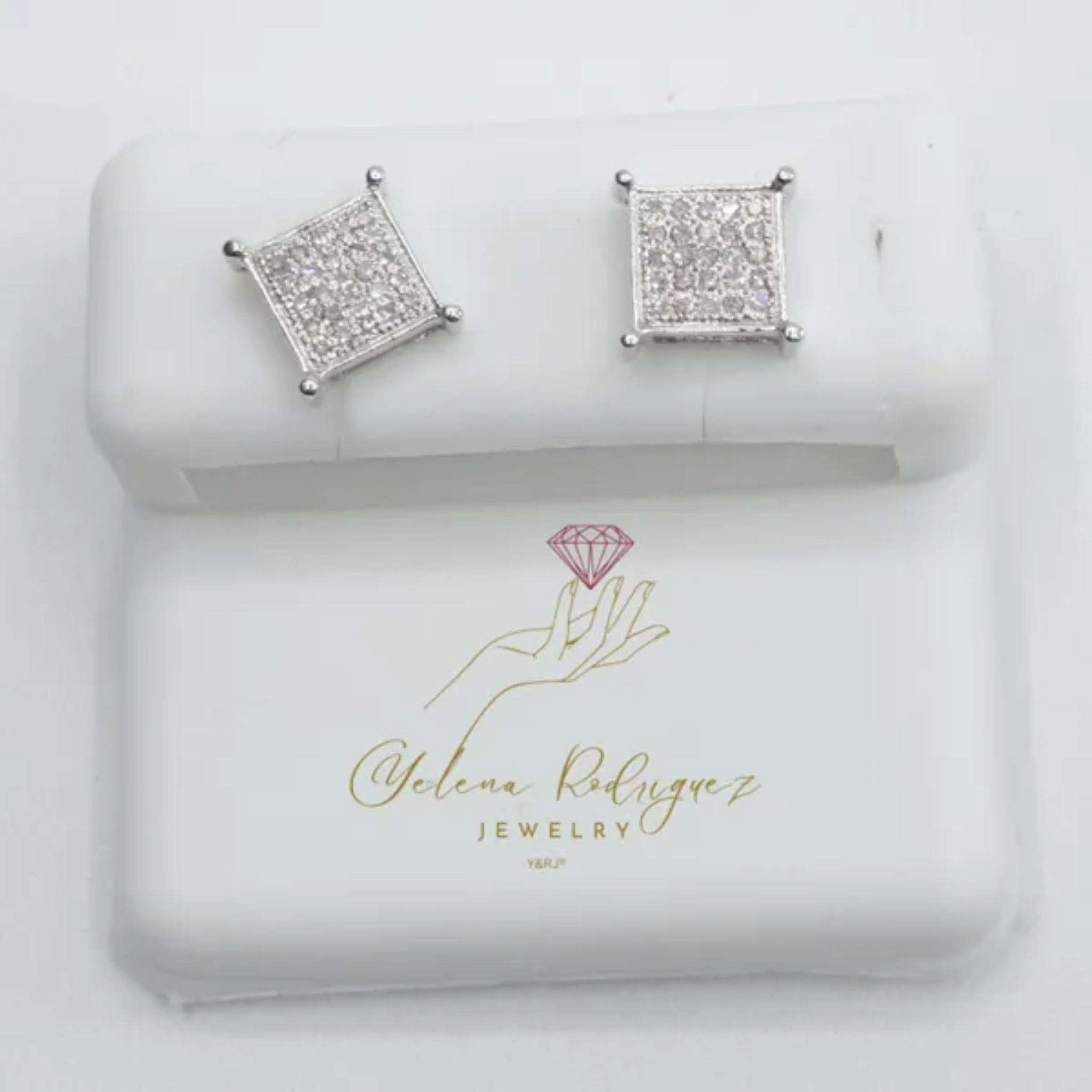 Square Diamond Earrings 10k white gold and diamond earrings