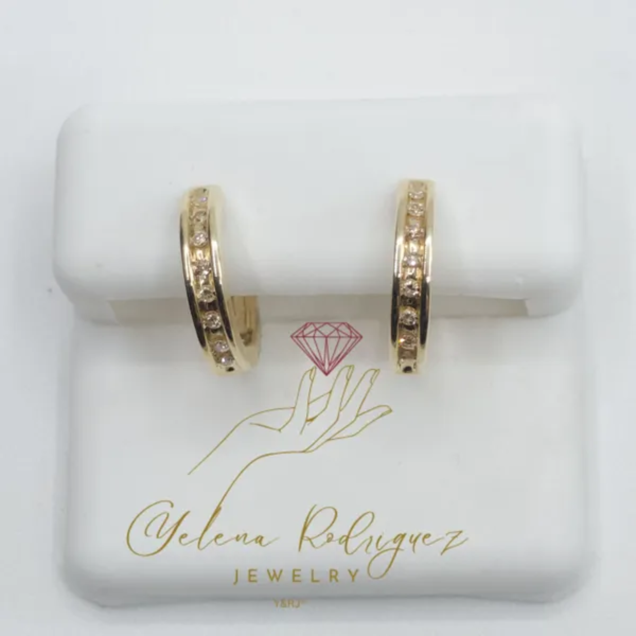 Gold Hoop 10k gold and diamond earrings