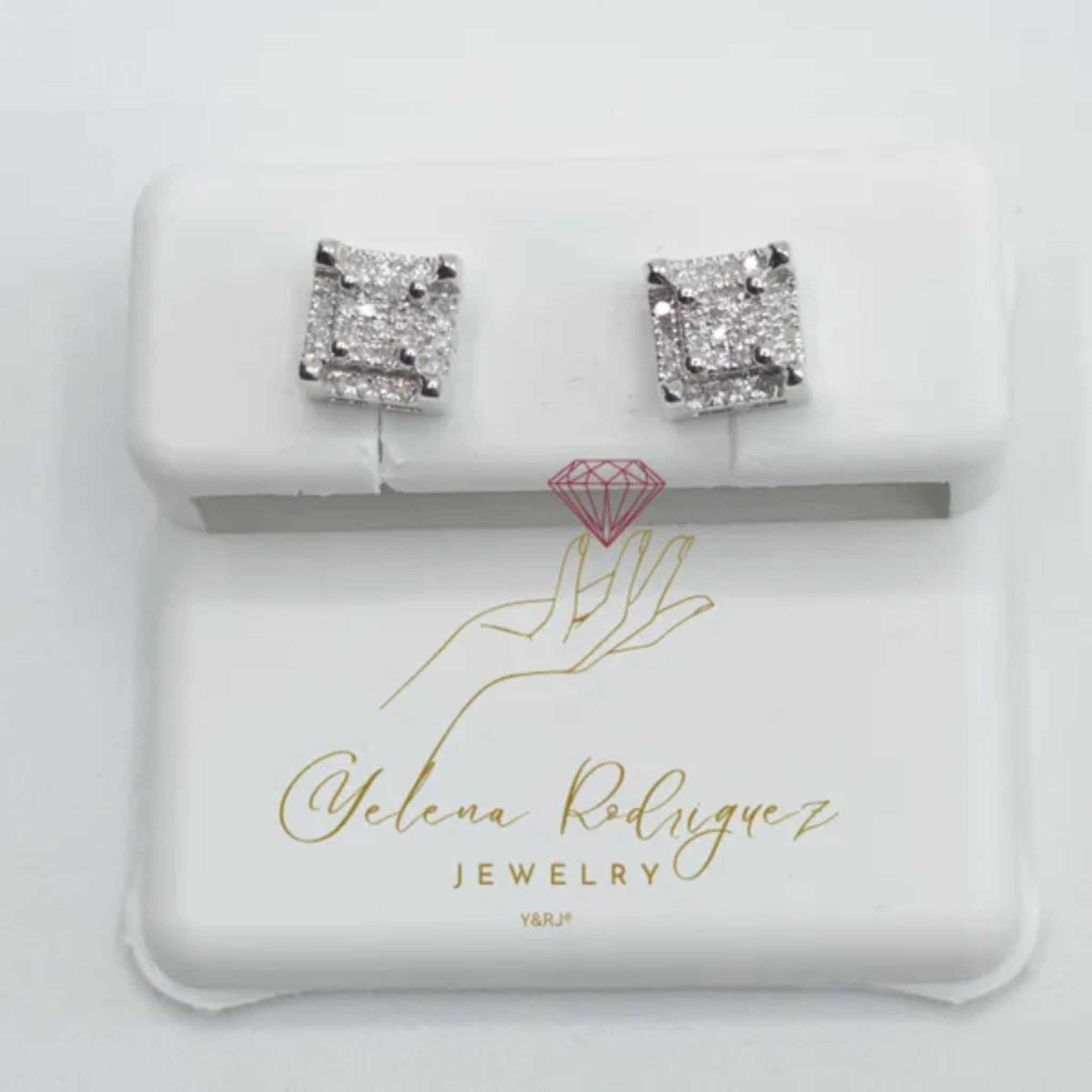 10kSquare Diamond Earrings white gold and diamond earrings